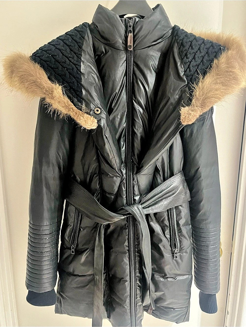 Rudsak Black Belted Fur-Trim Puffer Coat Like New
